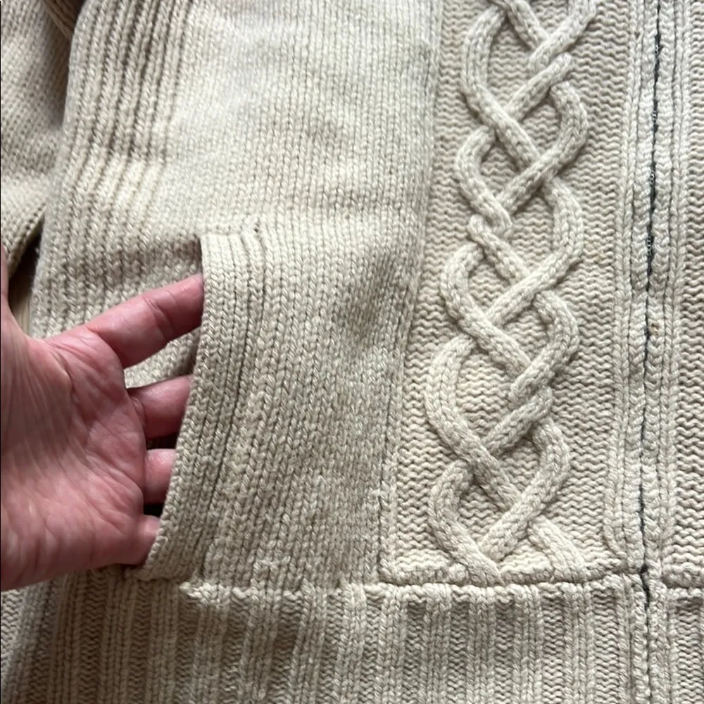 Vintage J. Crew Jacket Women's XL Beige Sweater Lambswool Hoodie Full Zip - Image 3