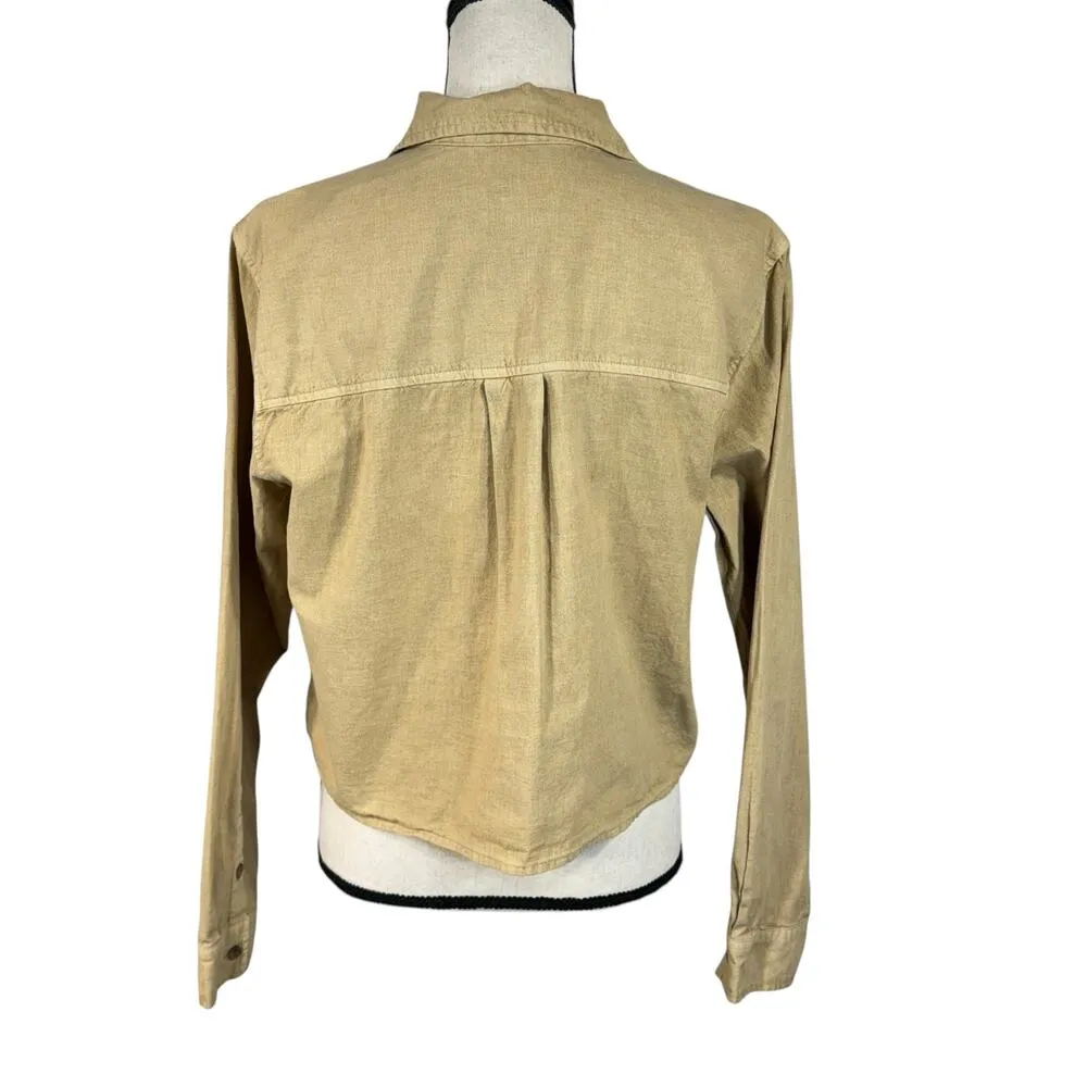 Universal Thread Medium Cropped Top Button-Up Long Sleeve Pockets Linen Blend - Image 5
