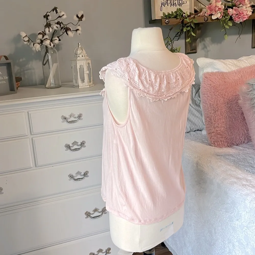 Altar'd State Ruffle Eyelet Collar Peach Pastel Flowy Top - Image 6