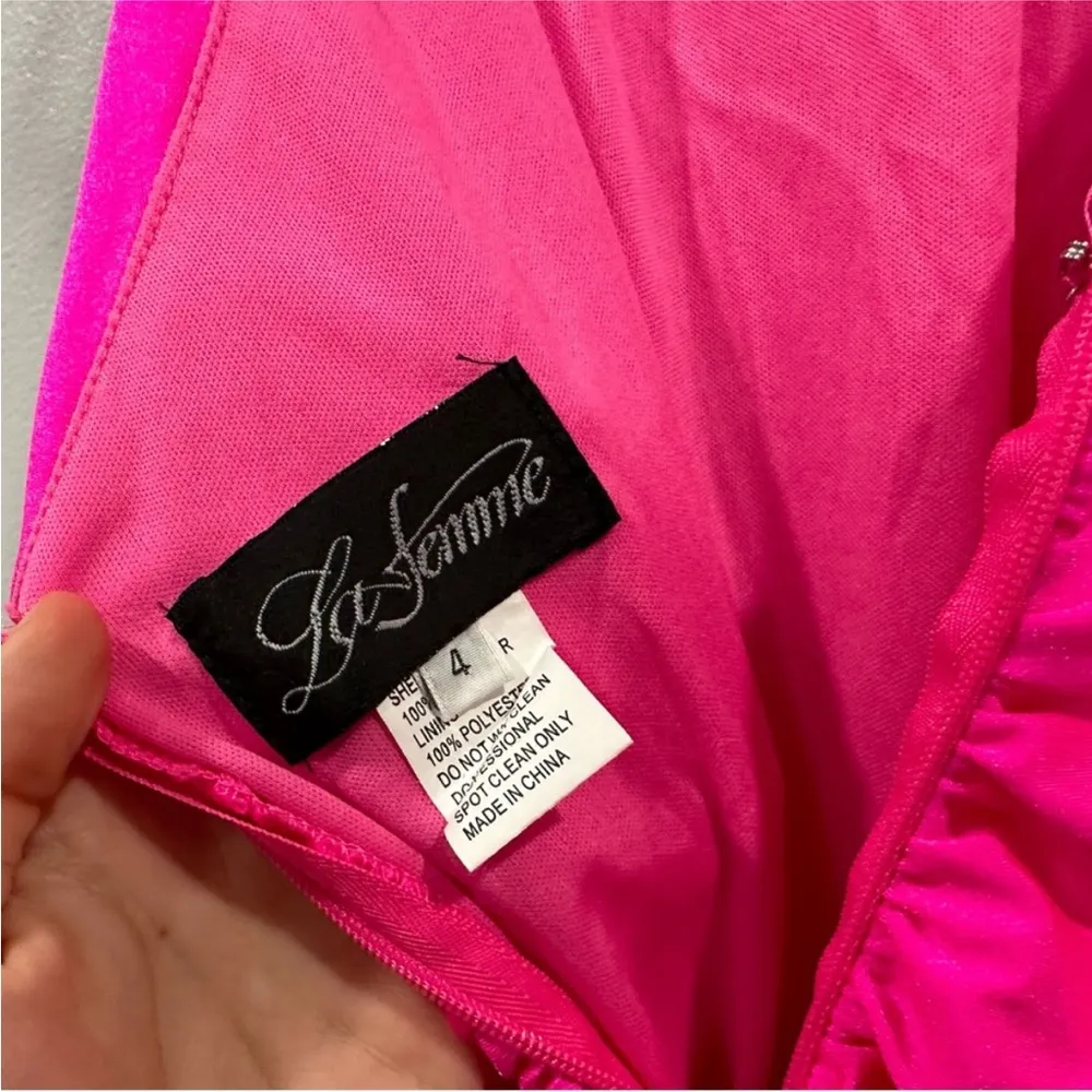 La Femme 29020 Strappy Back Bodycon Maxi Gown Dress Neon Pink Size 4 - Image 6
