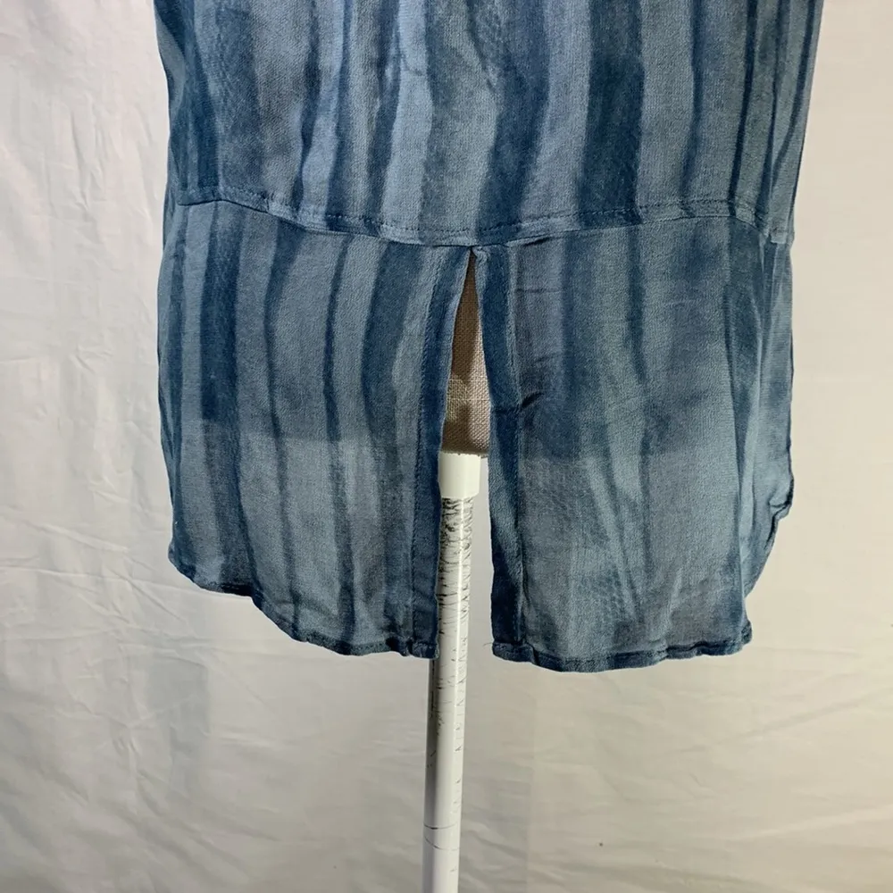 Rock & Republic Blue Striped Tie Dye Button Up Collared Tank Top Size Large - Image 6