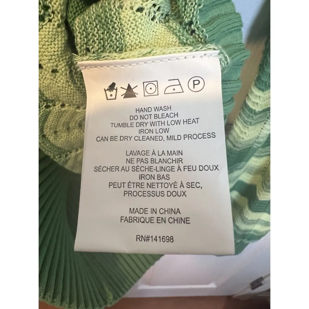 Ramy Brook Briar Cropped Sweater Size XL Green 100% Cotton Wave Knit Square Neck - Image 8