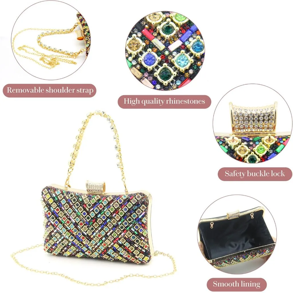 ⚡Women's Multi Evening Sparkly Shoulder Crystal Clutch Bridal Party Wedding Bag Blue - Image 4