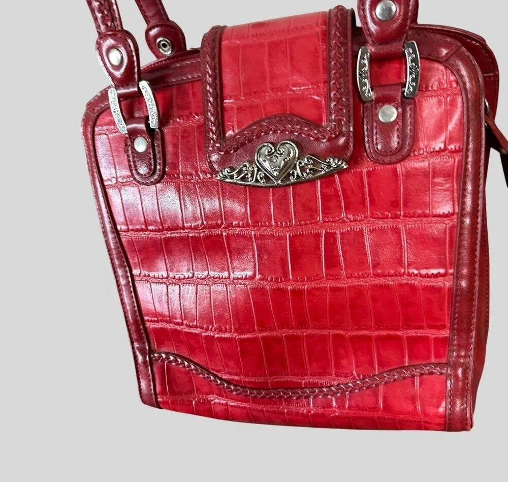 Marc Chantal Croc Embossed Faux Leather Handbag With Heart Accent Hardware Red - Image 9