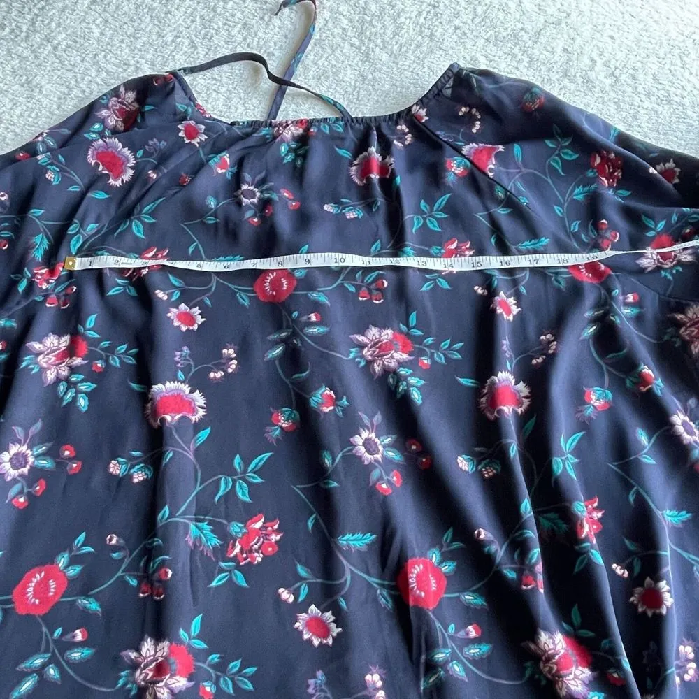 Faded Glory Floral Top Blouse Womens Size 3X Dark Navy Lace Up Bell Sleeve Boho‎ - Image 10