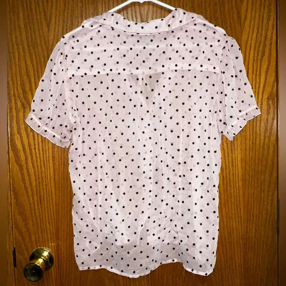 VERVE AMI Pink Sheer Polka Dot Ruffle Blouse | Size L - Image 3