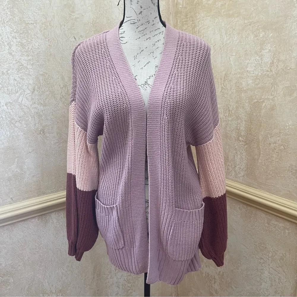 Sienna Sky Oversized Tricolor Cardigan Women’s Size M Open Front Shades Of Pink - Image 4