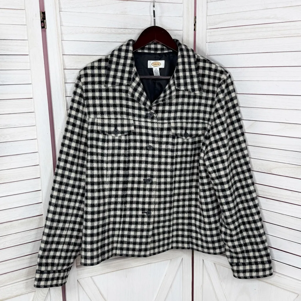 Talbots Gingham Check Wool Blend Shirt Jacket Shacket Black White 16 - Image 7