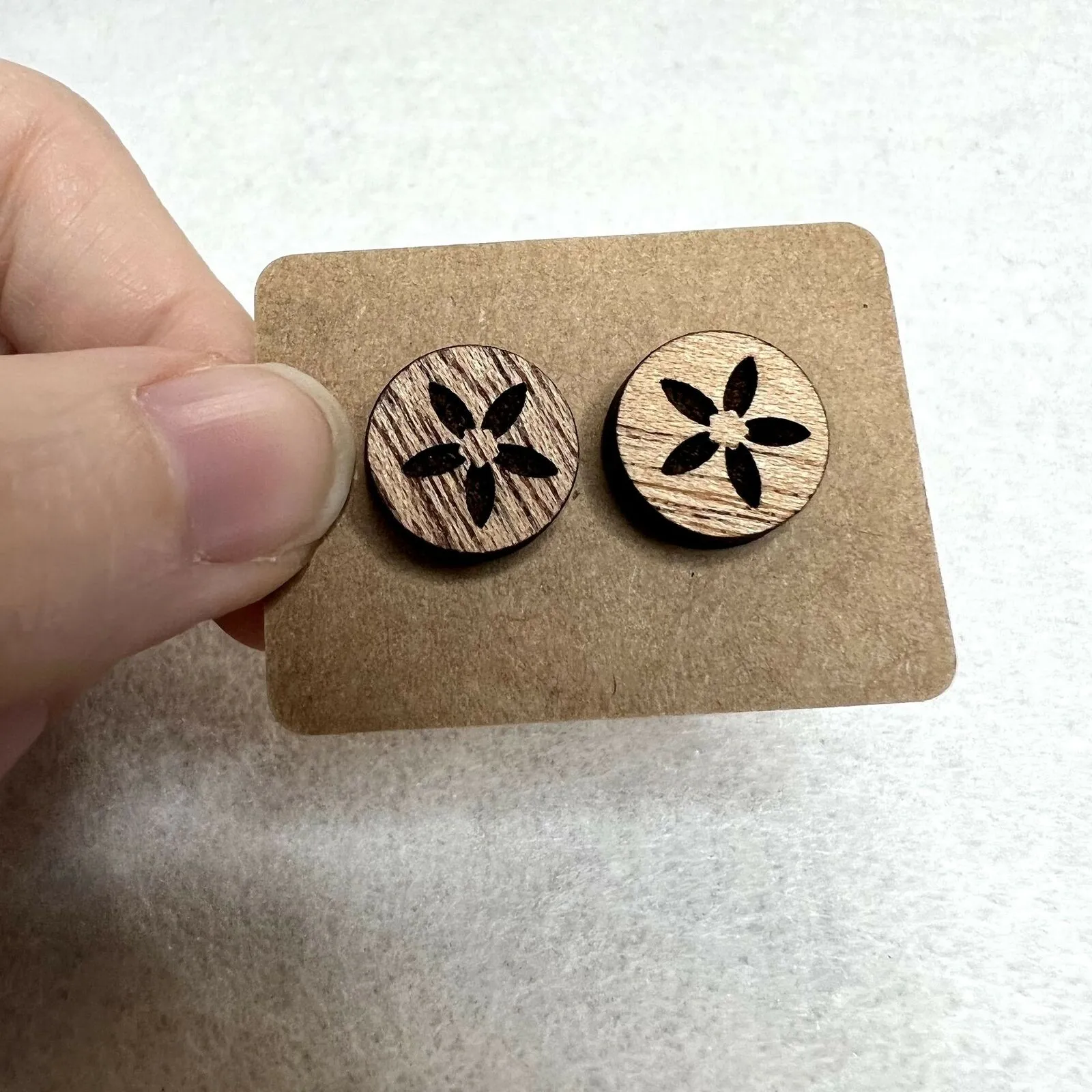 3 Pack Wooden Engraved Stud Earrings - Image 4