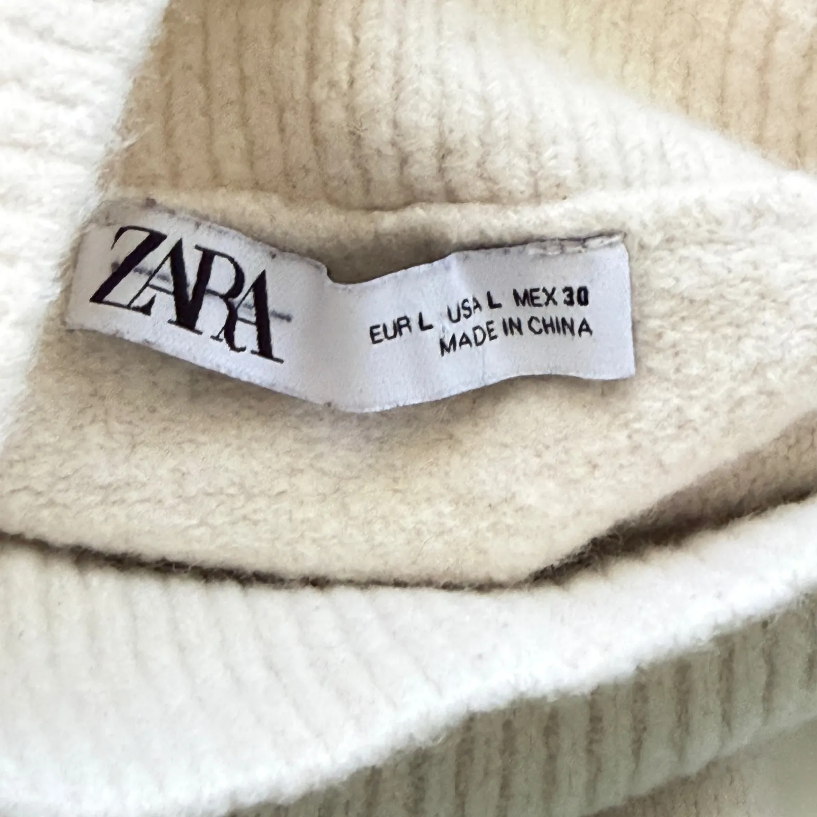 ZARA Knit Mock Neck Sweater Sz Lg Cream Oatmeal Cozy Oversized Boxy Lagenlook - Image 5