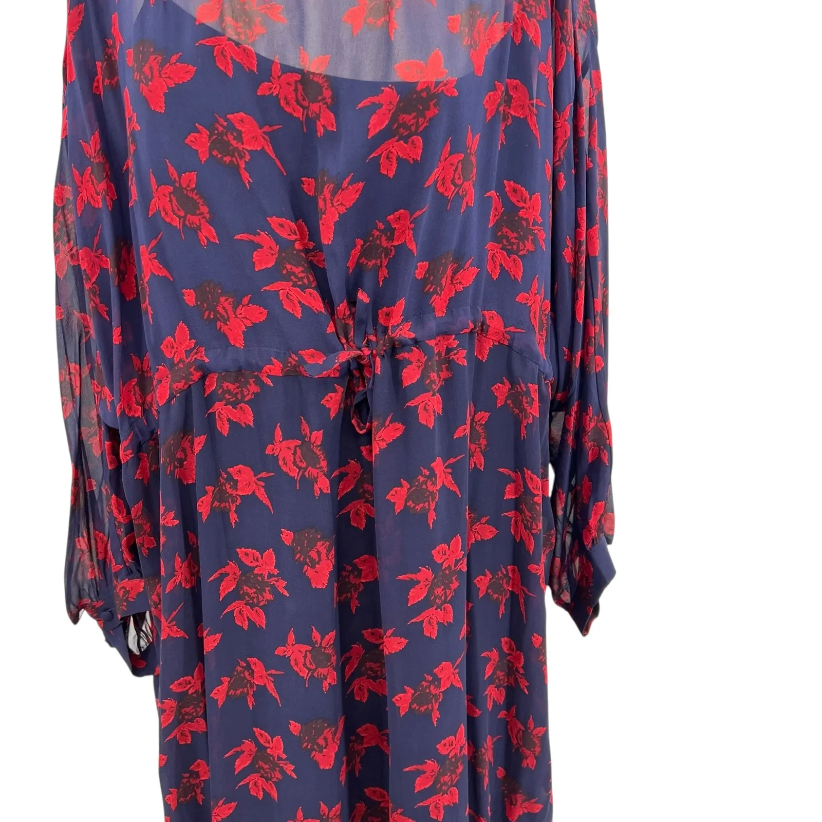 Madewell No.6 Silk Magical Dress Vintage Rose‎ Floral Print Blue Red Size 14 - Image 6