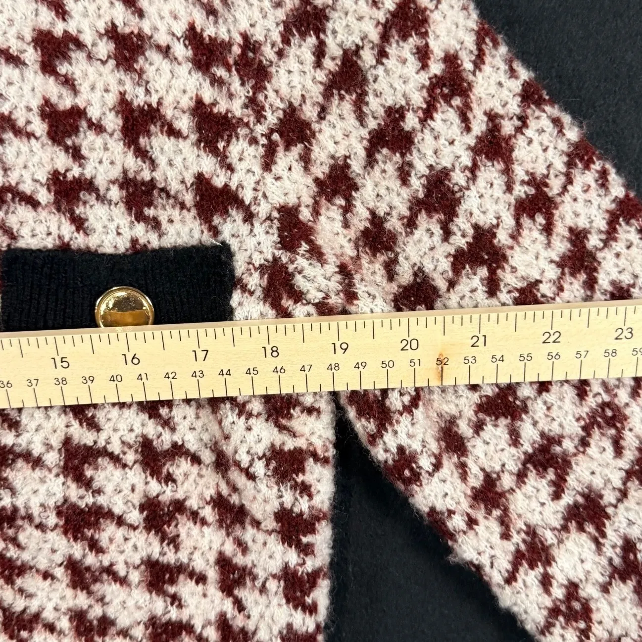 Maeve Anthropologie Houndstooth Cardigan Gold Button Black Trim Preppy Size xs - Image 5