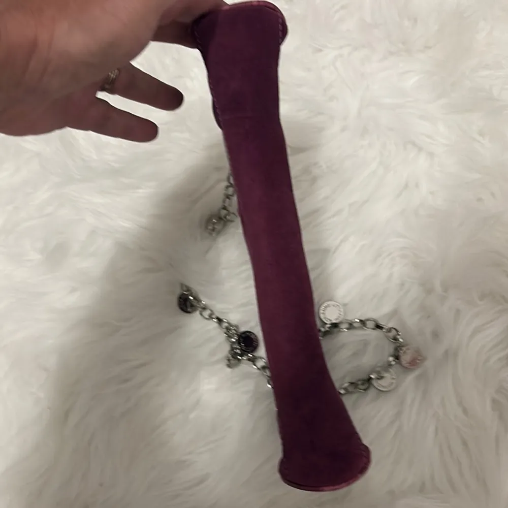 Adrienne Vittadini Plum Suede Bag with Silver Chain. - Image 4