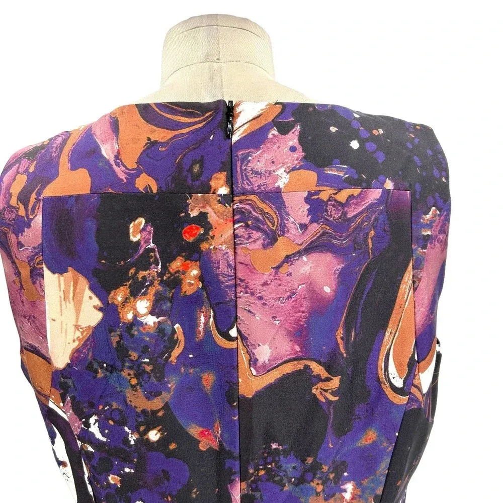 Karen‎ Millen Modern Marble Purple Print Sleeveless Sheath Dress Size US 10 - Image 8
