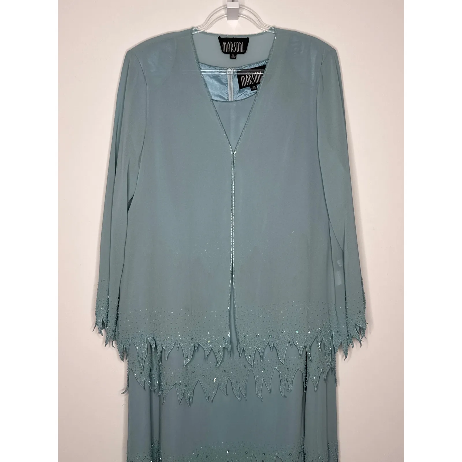 Vintage 1990s Marson Mint Beaded Chiffon 2 - Image 8