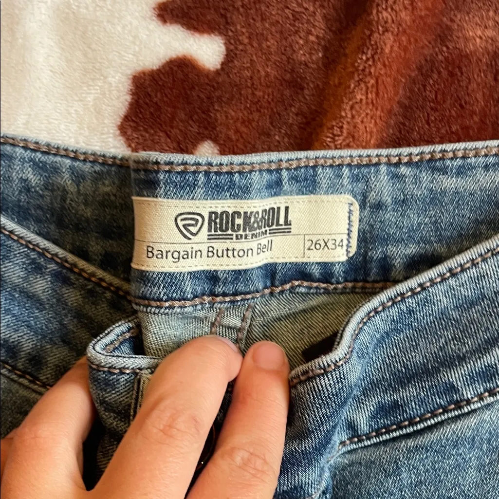 Rock & Roll Cowgirl Distressed Blue Flare Jeans - Image 5