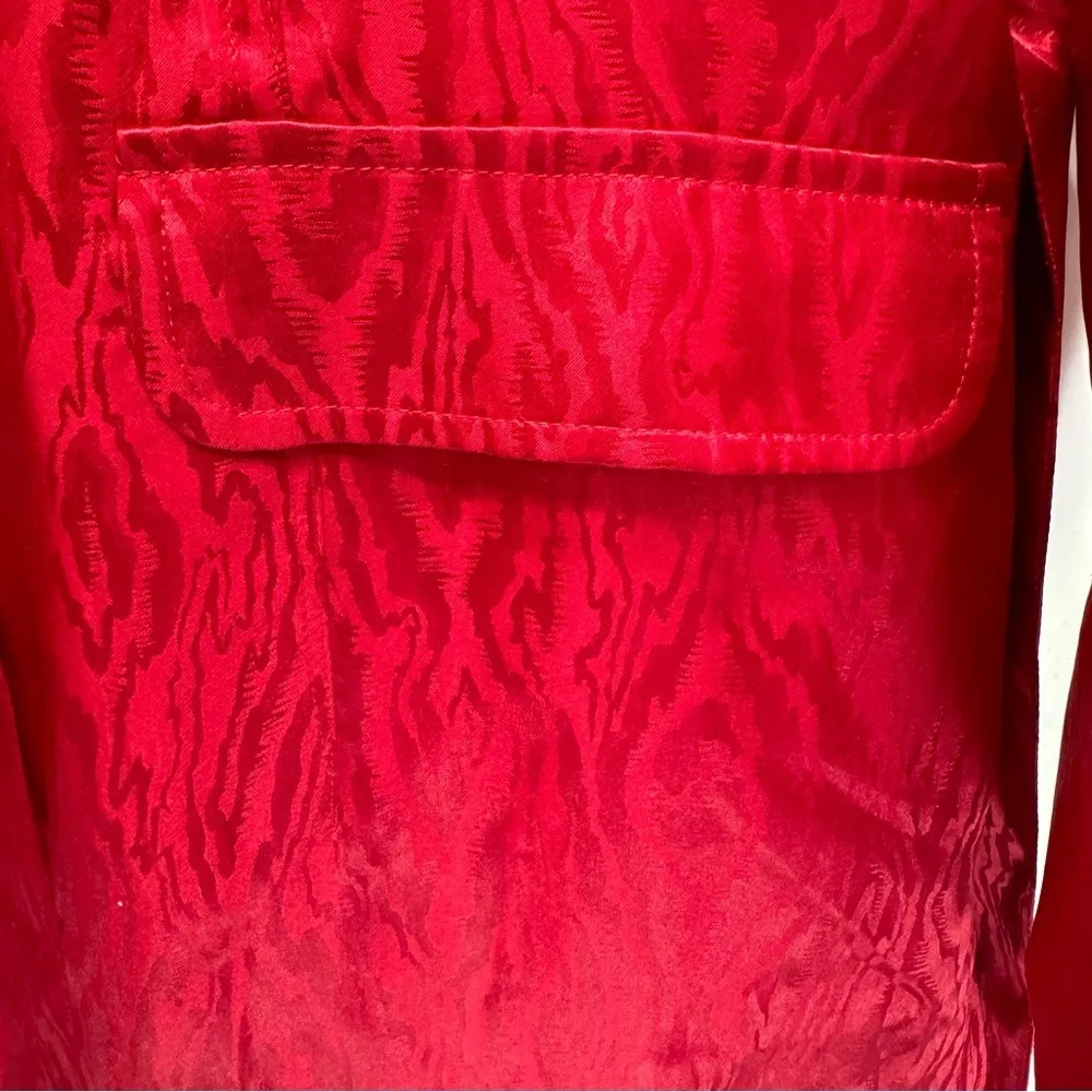 Chico’s Red Textured 100% Silk Lightweight Belted Waist Trench Coat Size 1/M - Image 11