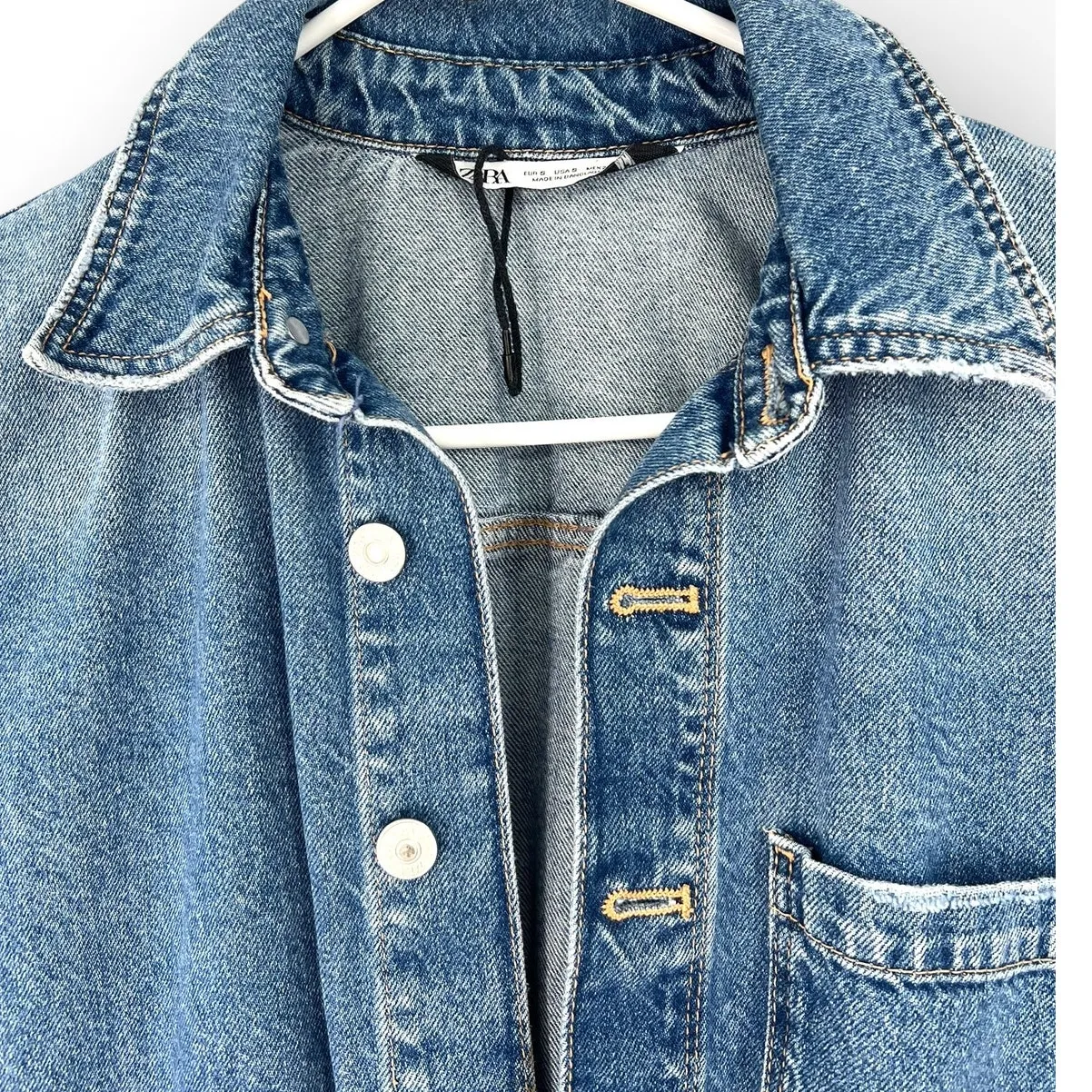 Zara S Women's denim jumpsuit straight Wide leg utility jean coveralls collard - Image 6