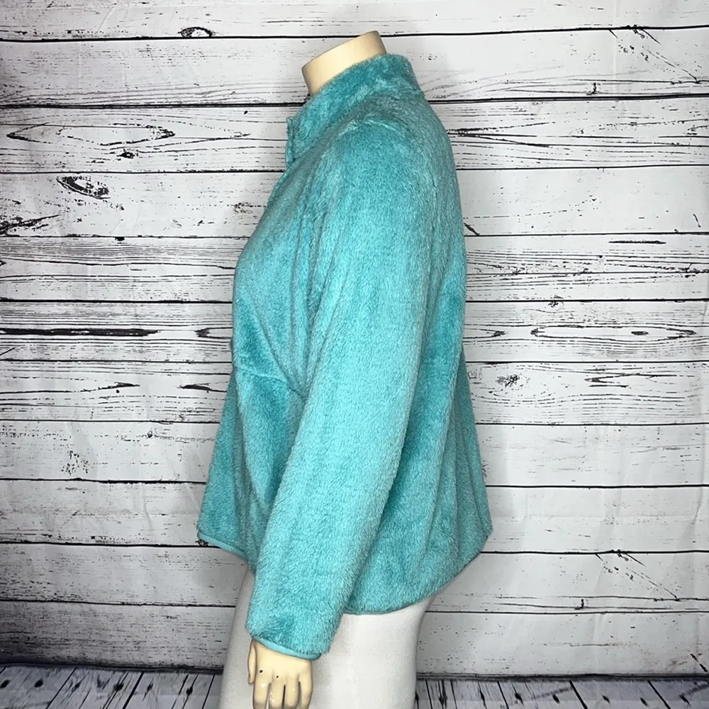 Denim & Co. Size 1X Blue Snap Button Pullover Sherpa Sweatshirt Jacket - Image 3