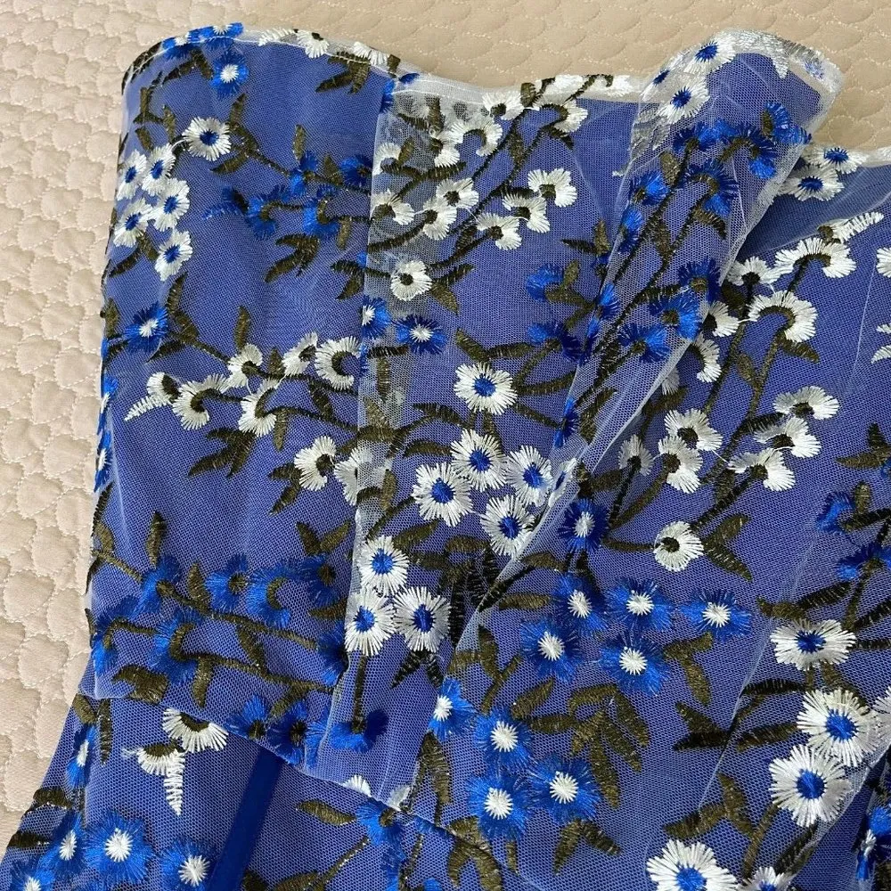 NWT $498 BRONX & BANCO Blue & White Floral Embroidered Mesh Cocktail Dress XS 2 - Image 13