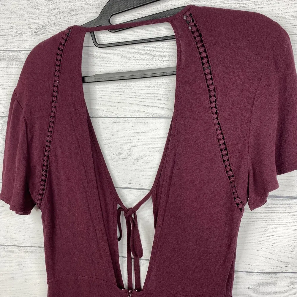 Kendall & Kylie Burgundy Tie Front Open Back Romper Jumpsuit Shorts Size Small - Image 6
