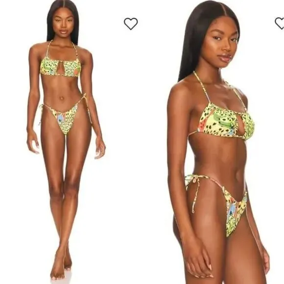 NEW SET Free People It's Now Cool Square Tie Bikini set, size L Yellow Size L - Image 4