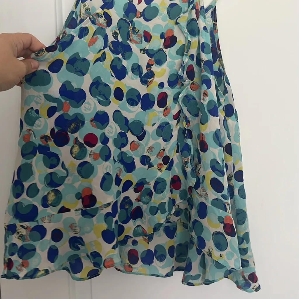 Anthropologie Maeve Zaballa 100% Silk Tank Aqua Motif Dotted Ruffled Sz 14 - Image 9