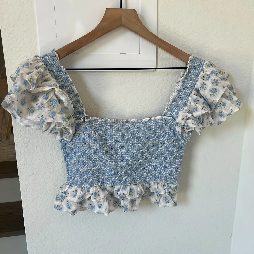 NWT LOVESHACKFANCY Wrennly Top in Powder Blue and White - Image 4