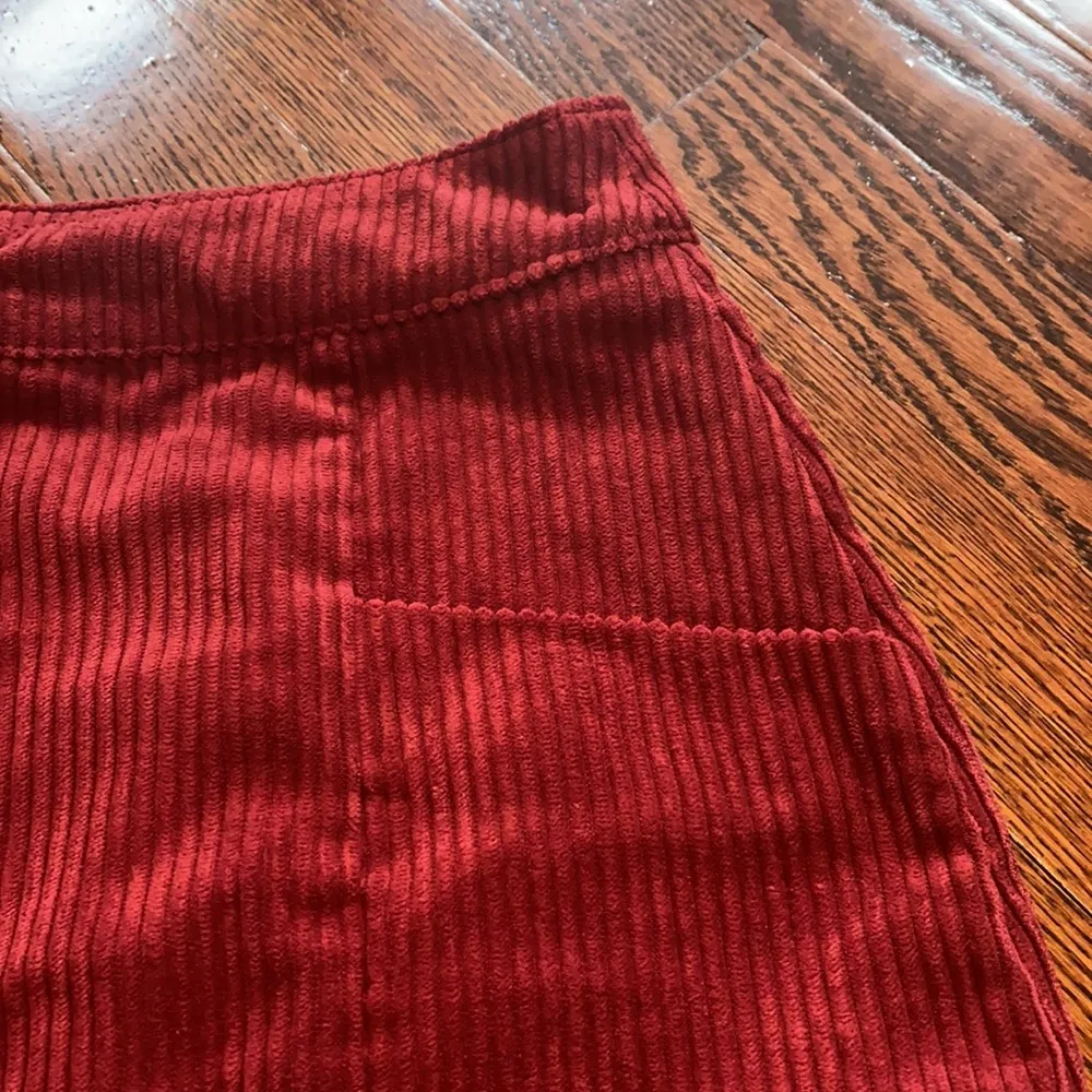 Topshop Red Velvet Corduroy Button Front Skirt - Image 3