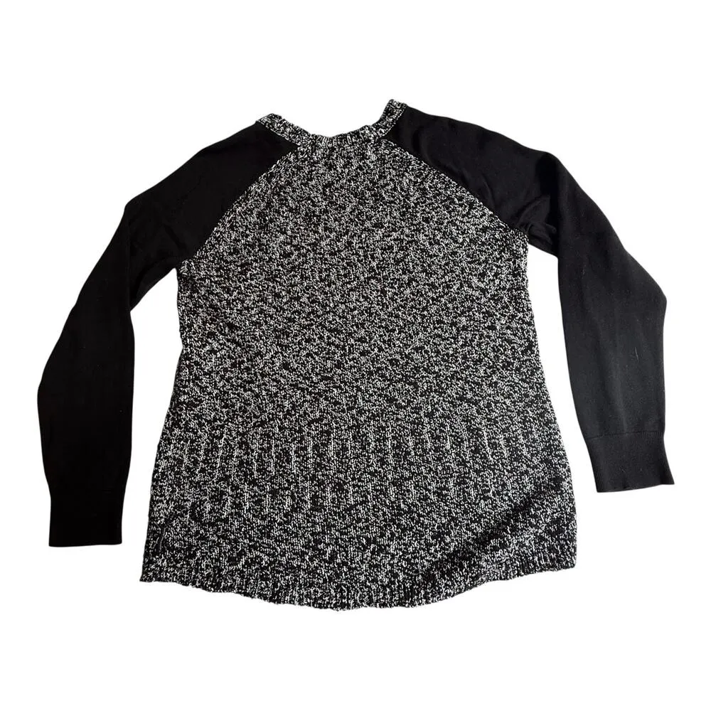 Calvin Klein Jeans KNIT SWEATER Womens MED Black White Colorblock Baseball Style - Image 2