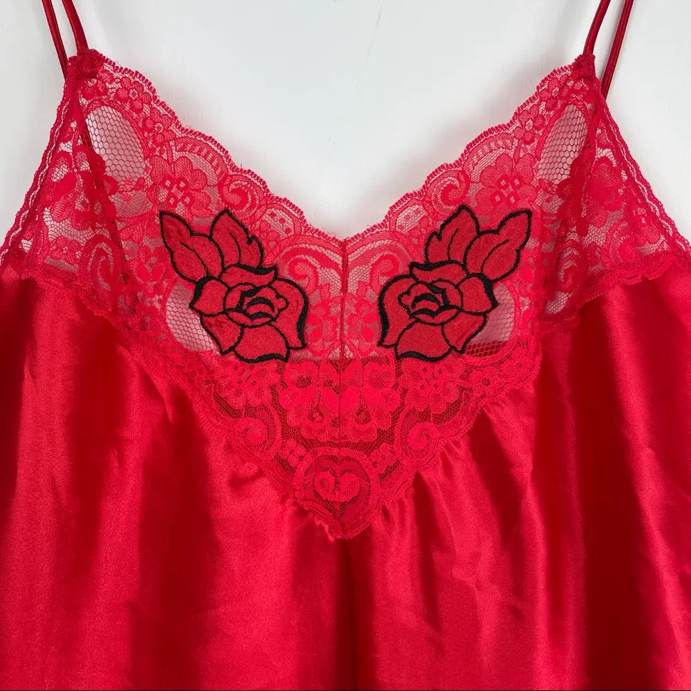 Vintage Val Mode Red Rose Lace Lingerie Slip Dress Size M - Image 3