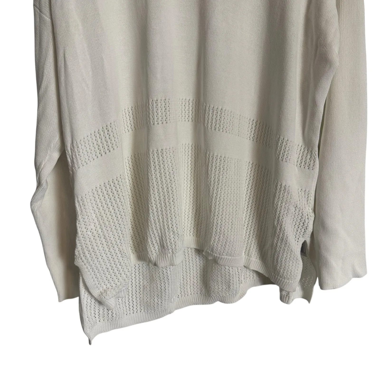NYDJ Optic White Pointelle Knit Split Hem Long Sleeve Boat Pullover Sweater XL - Image 7