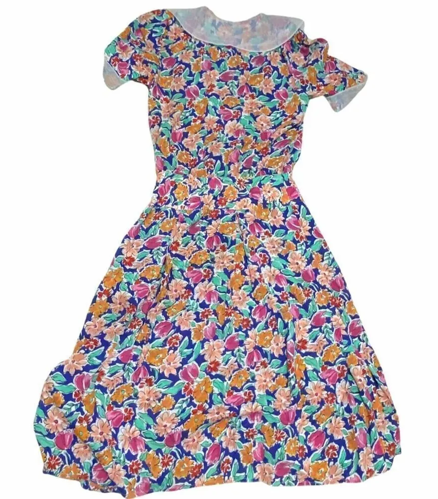 Neiman Marcus Vintage Floral Tropical Print Midi Dress Size 10 - Image 1