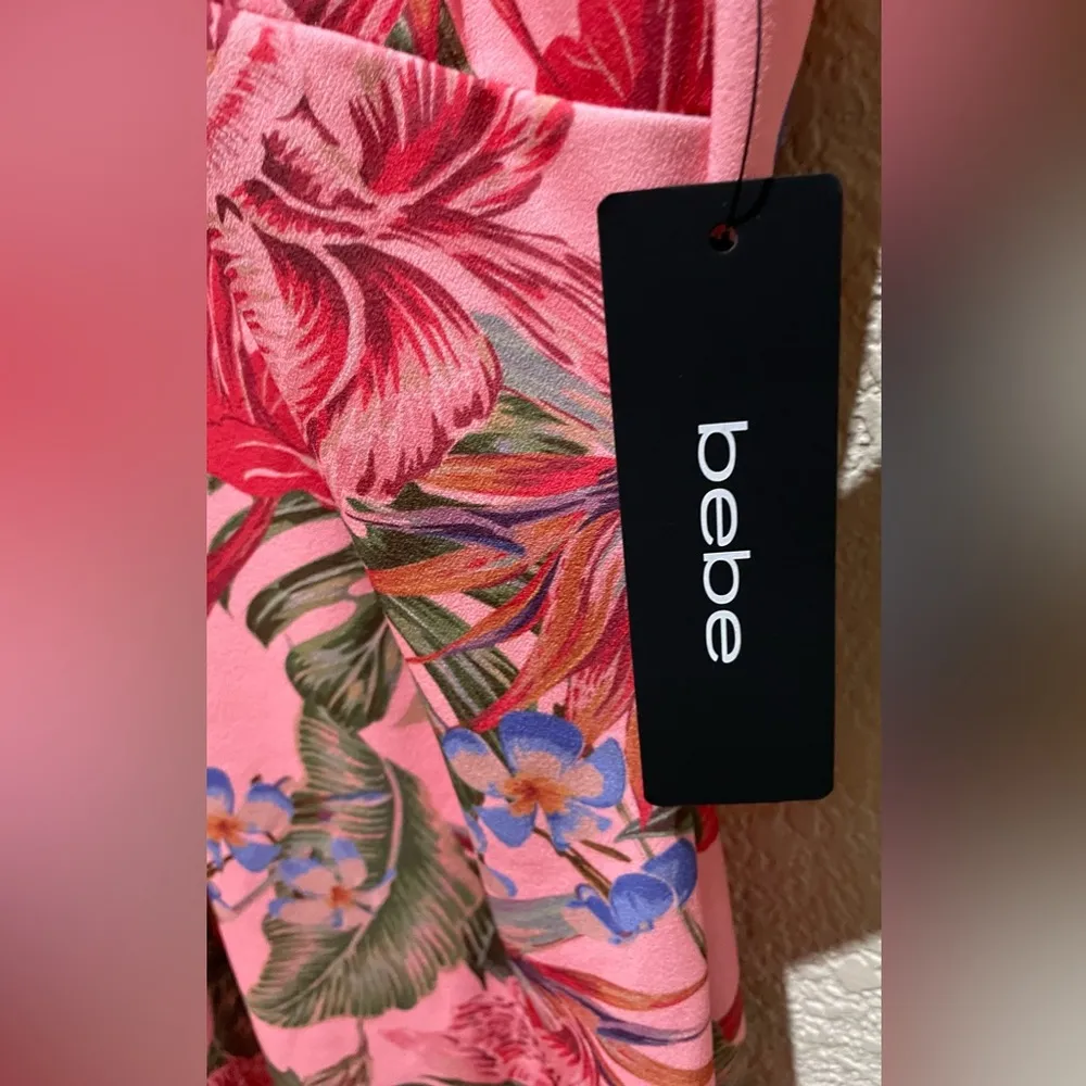 NWT BEBE Bodycon Halter Pink Tropical Dress Size L - Image 7