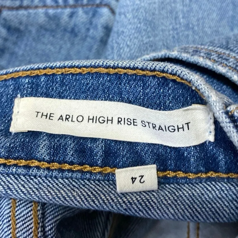 Aritzia Denim Forum The Arlo Blue High Rise Frayed Straight Denim Jeans Pants 24 - Image 5
