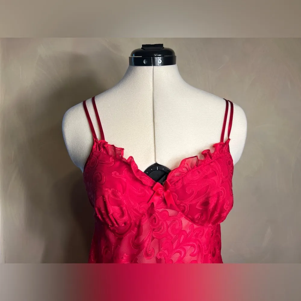 Cinema Etoile Seductivewear Red Sheer Chiffon Babydoll Lingerie Chemise,Y2K|Sz:S - Image 2