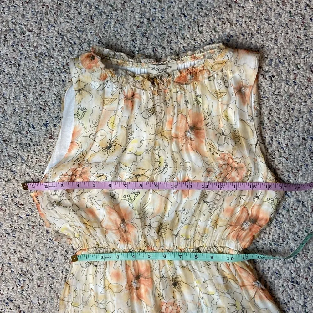 Le Ragazze Silk Floral Midi Dress Sleeveless Ruffles Tiered Formal Size Medium White - Image 16
