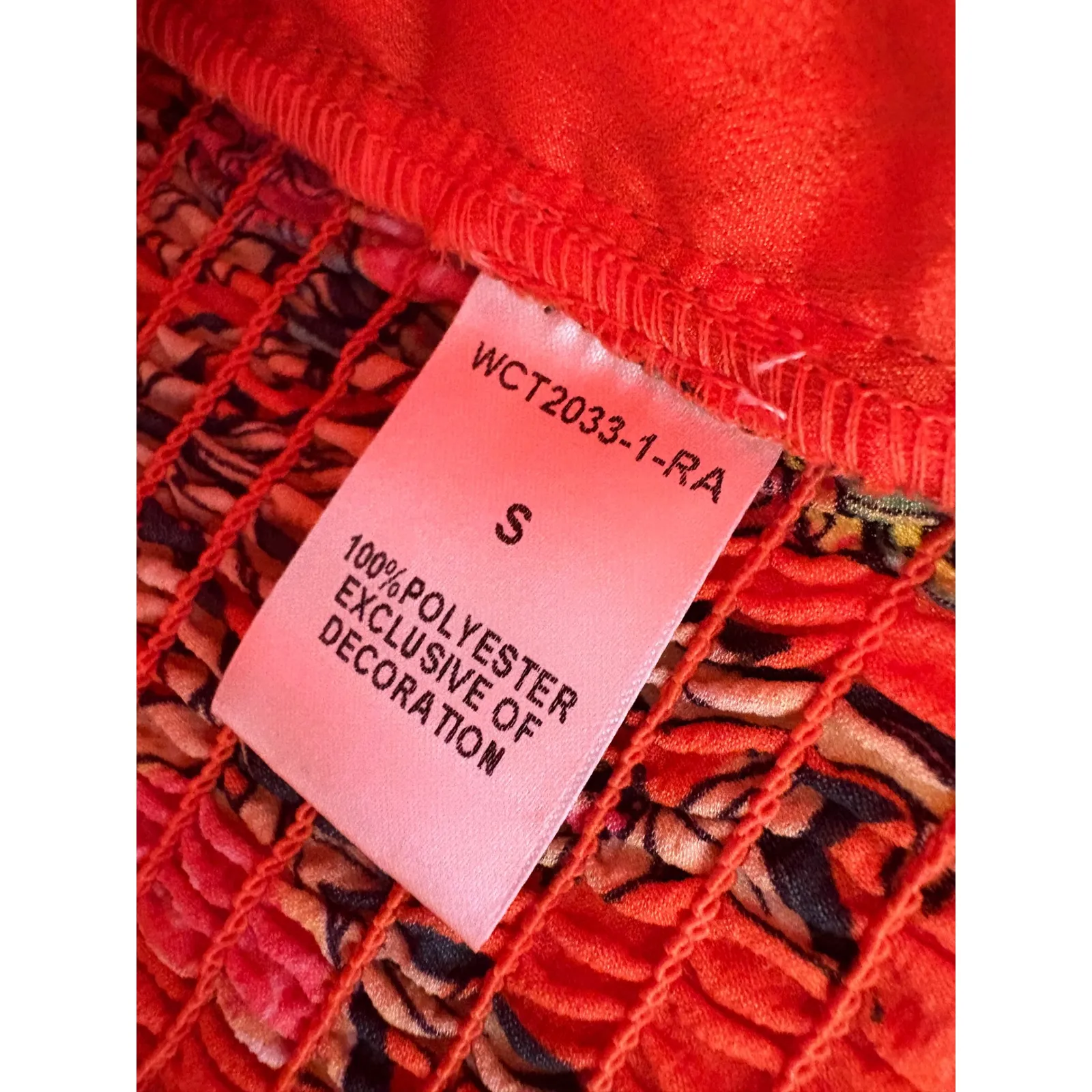 THML Orange Floral Smocked Crop Top Blouse V Neck Puff‎ Sleeve Small New W/ Tags - Image 7