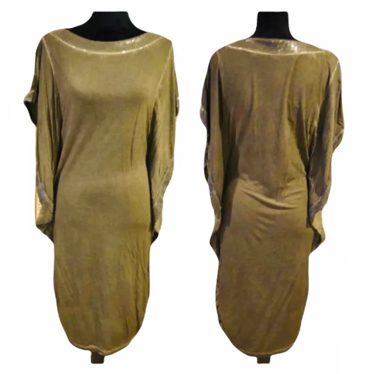 NWT SEQUIN BOAT NECK RUNCH SIDE DRESS BAT WINGS Green Size 10 - Image 5