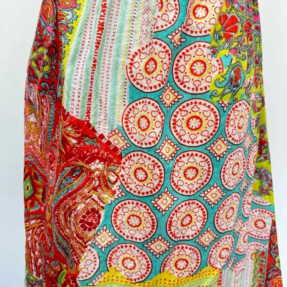 Patchwork Sundress Boho Paisley Print Halter Neckline Pura Vida Lightweight - Image 5