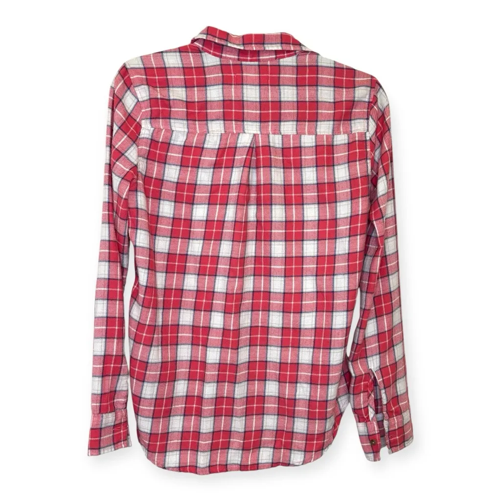 Hollister Pink Red Plaid Flannel Shirt | Soft Button Front Cozy Preppy Small - Image 2
