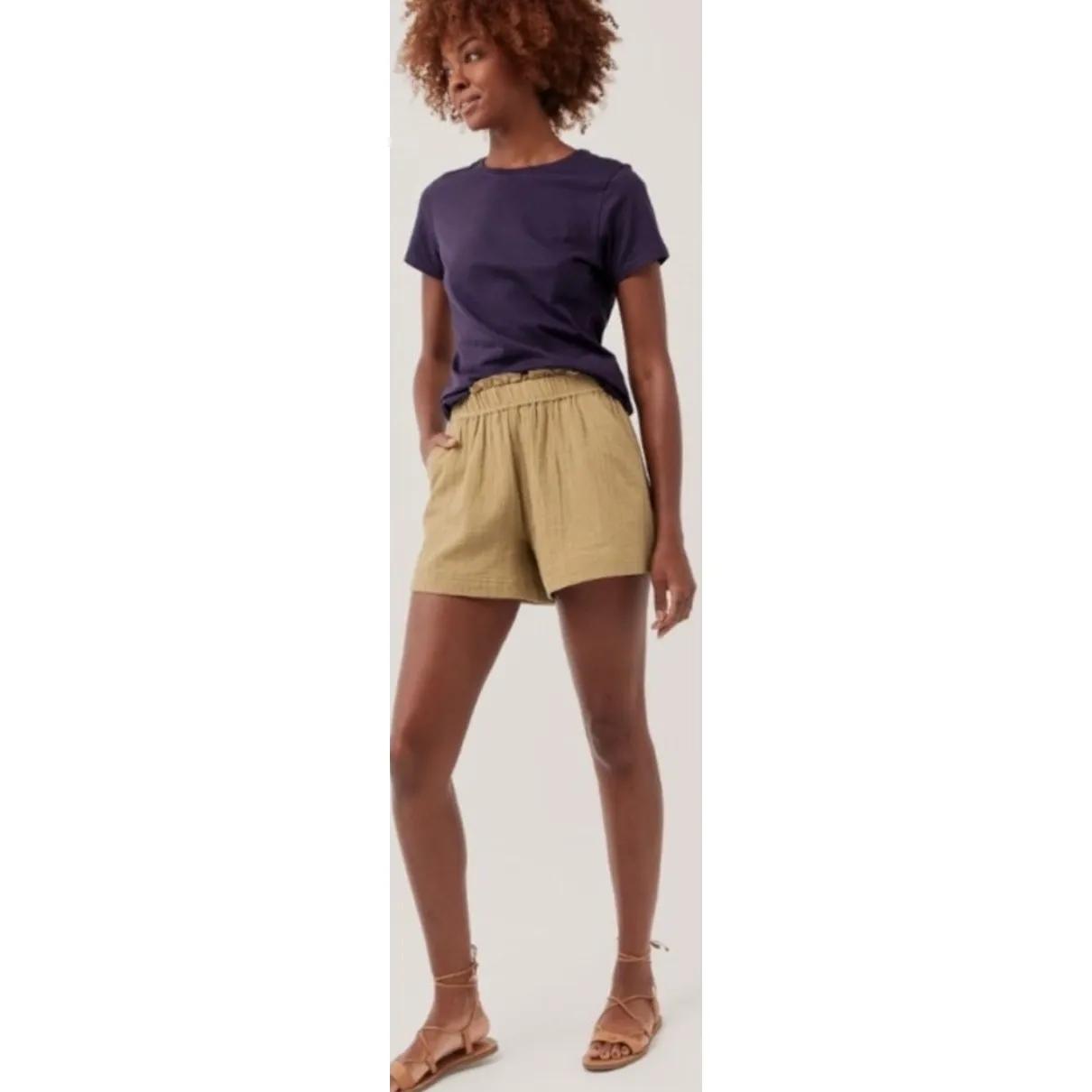 Pact Coastal Organic Cotton‎ Gauzy Shorts Women XL Olive Green - Image 2