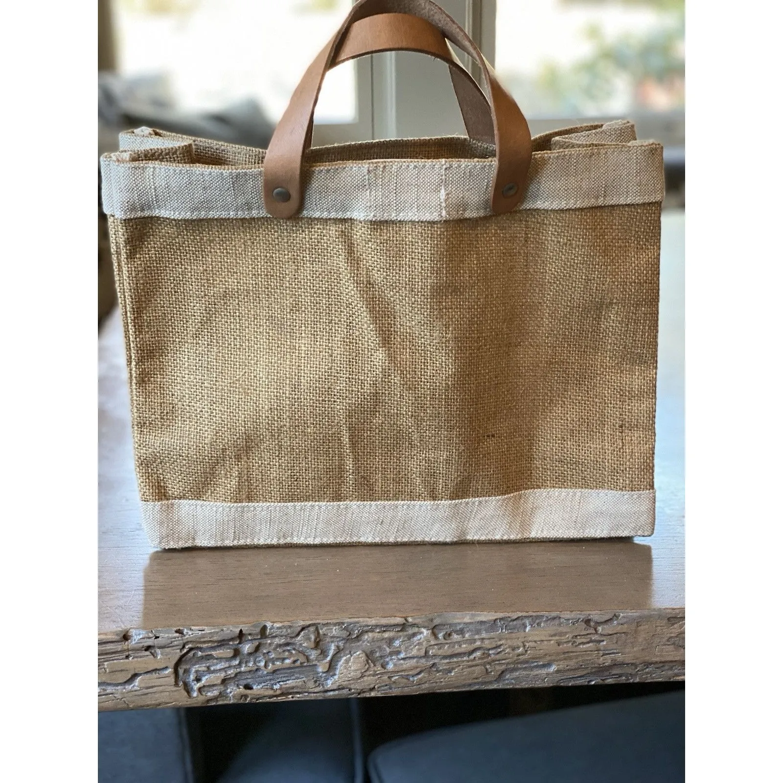Santa Barbara Design Studio BEACH Bag Tote Jute Leather Handle NEW Without Tag Tan - Image 3