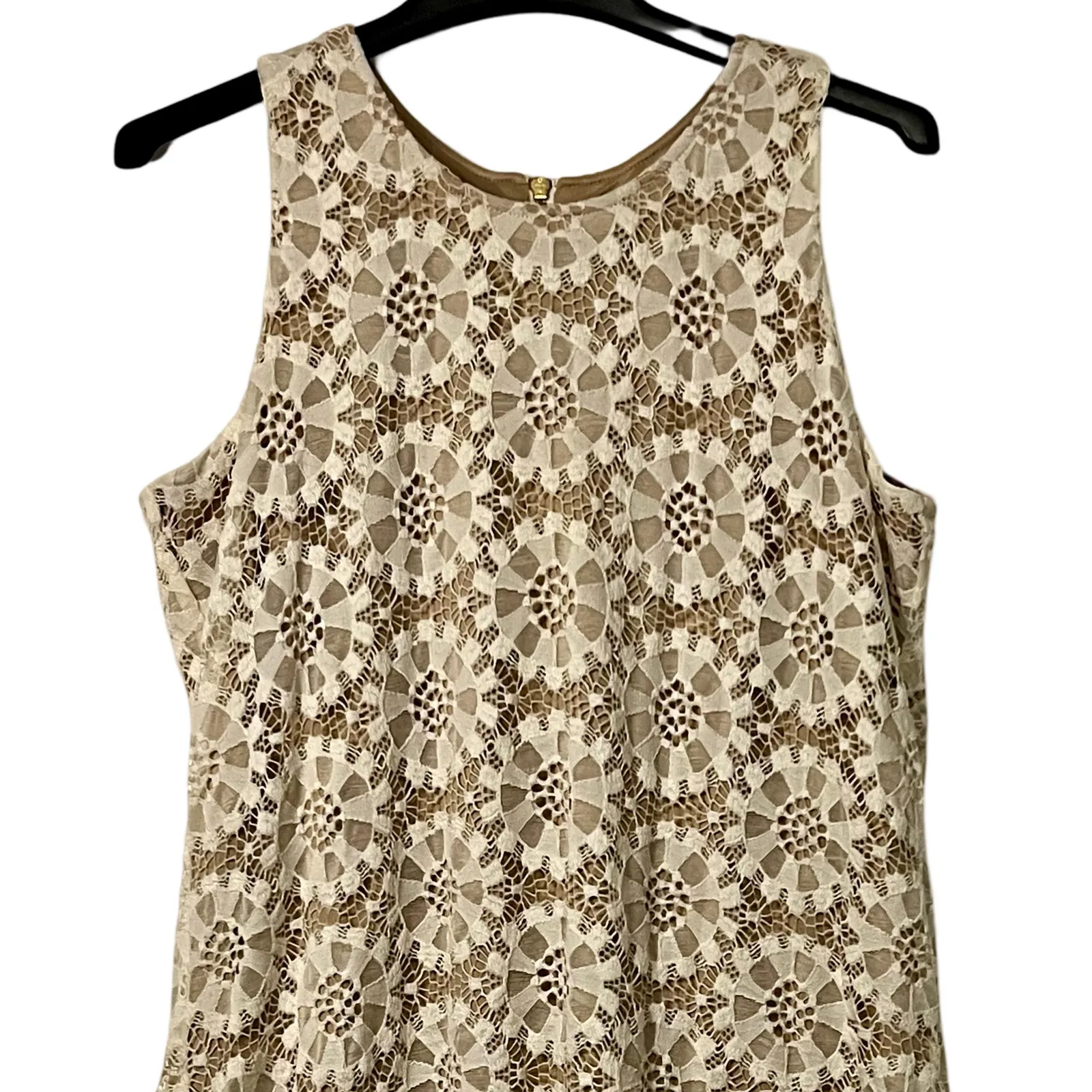Ronni Nicole Womens Dress Size XL White Floral Lace Tan Lined Sleeveless Zip Up - Image 3