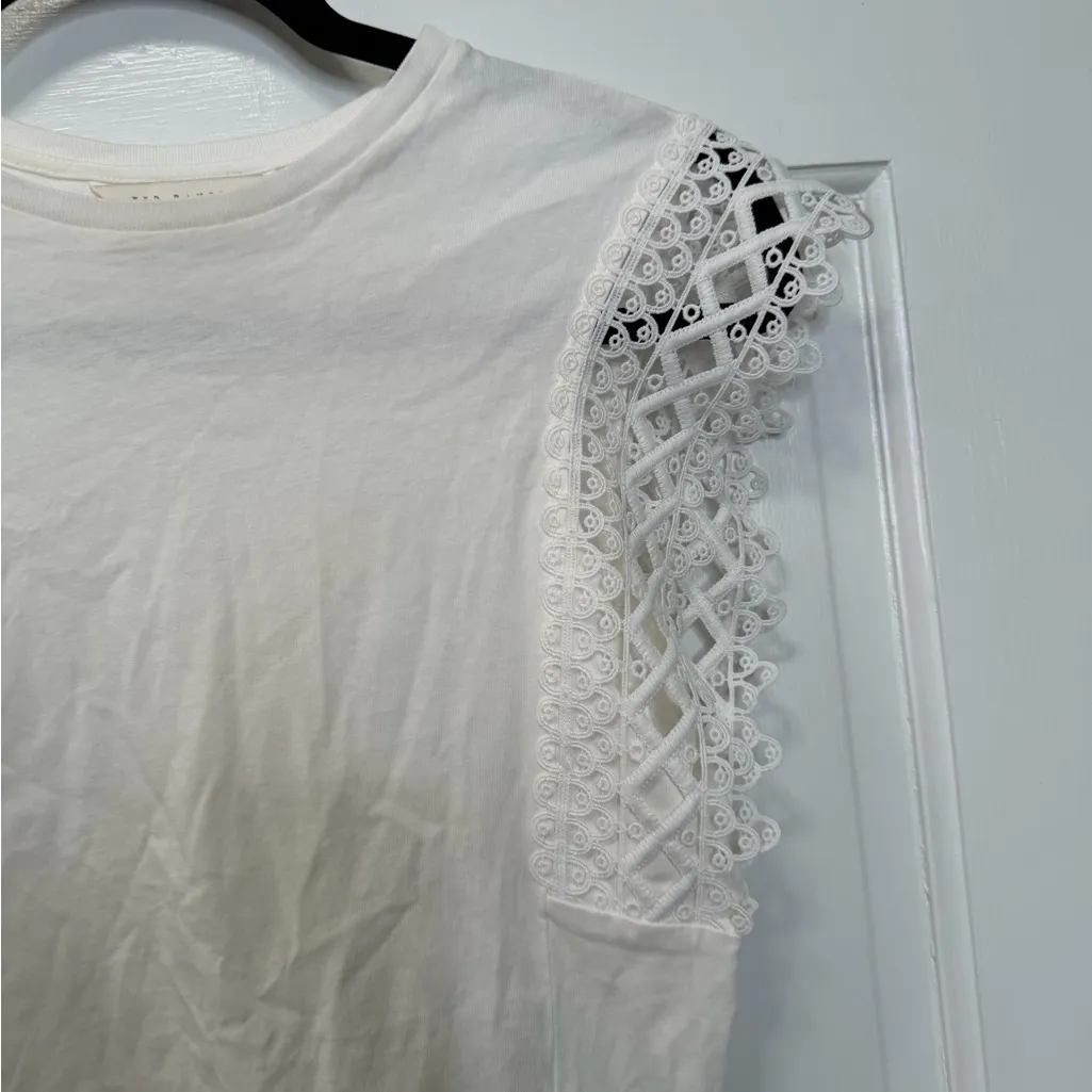 Ted Baker  Lace Sleeve Cotton Top White Size 0 - Image 2