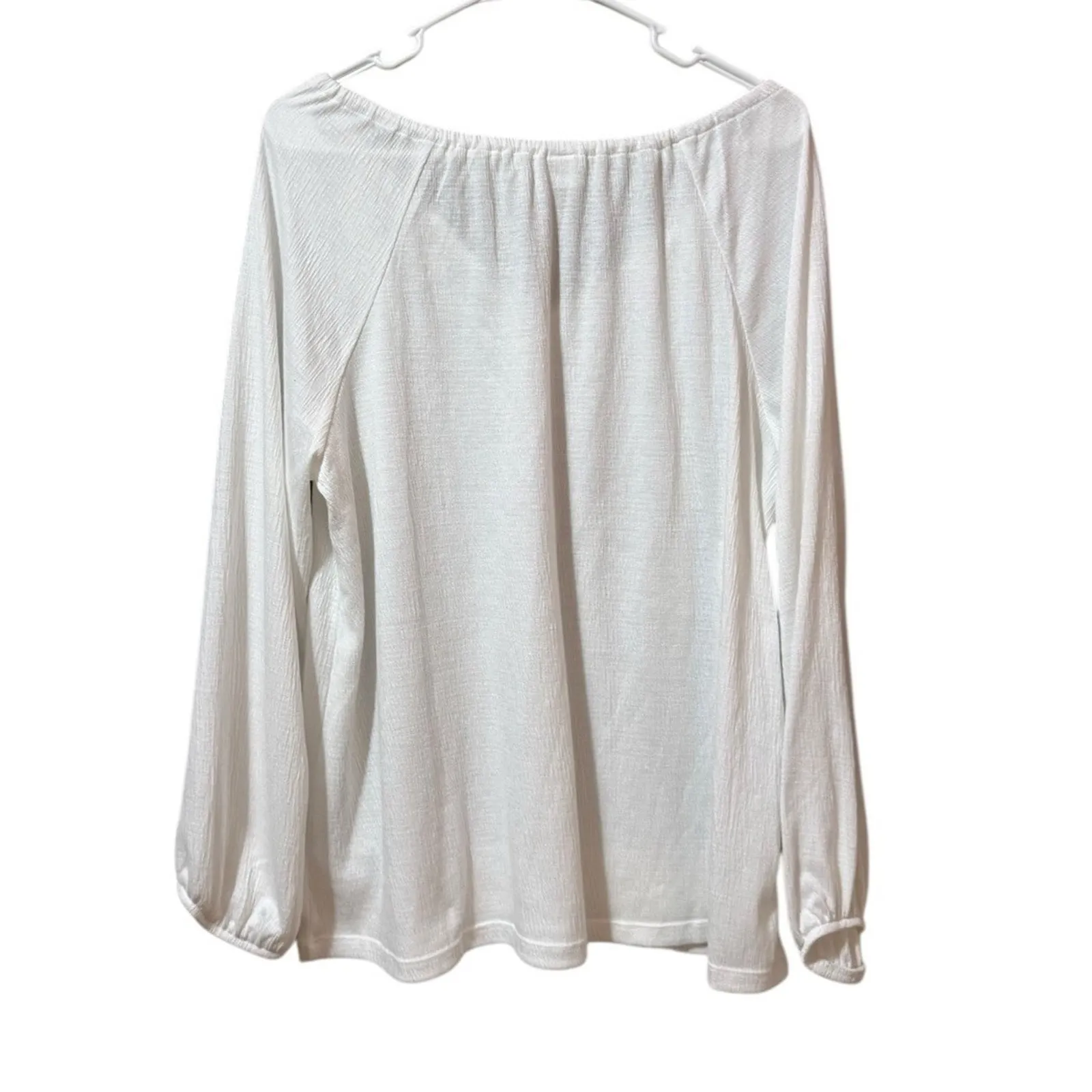 Old Navy Women Size Large White Long Sleeve Shirt Neck Tie Stretch Lightweight - Image 2