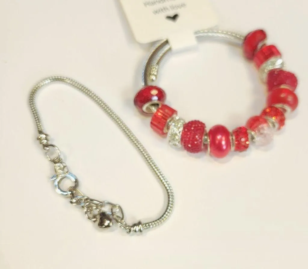 European Style Large Beaded Adjustable Snake Coil Bracelet 7" - Image 2