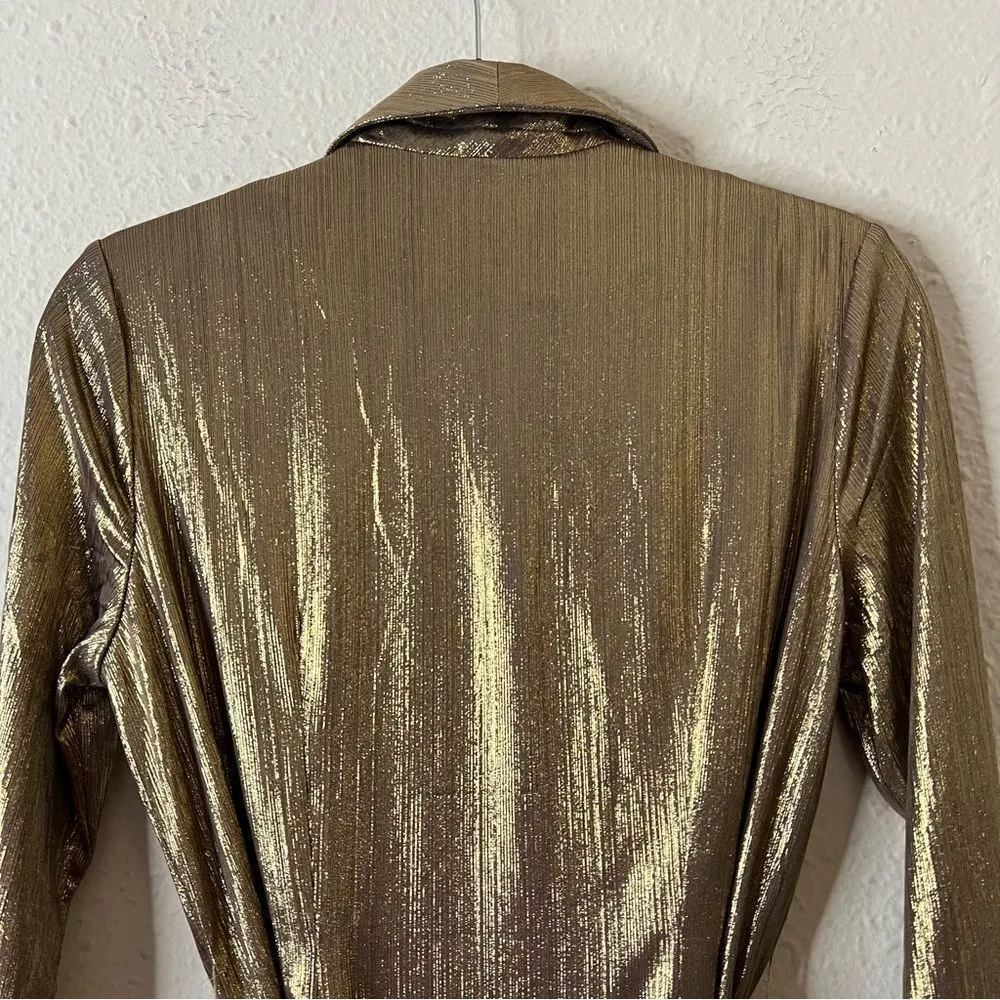 Superdown Desiray Tie Metallic Blazer in Gold Size Small - Image 10