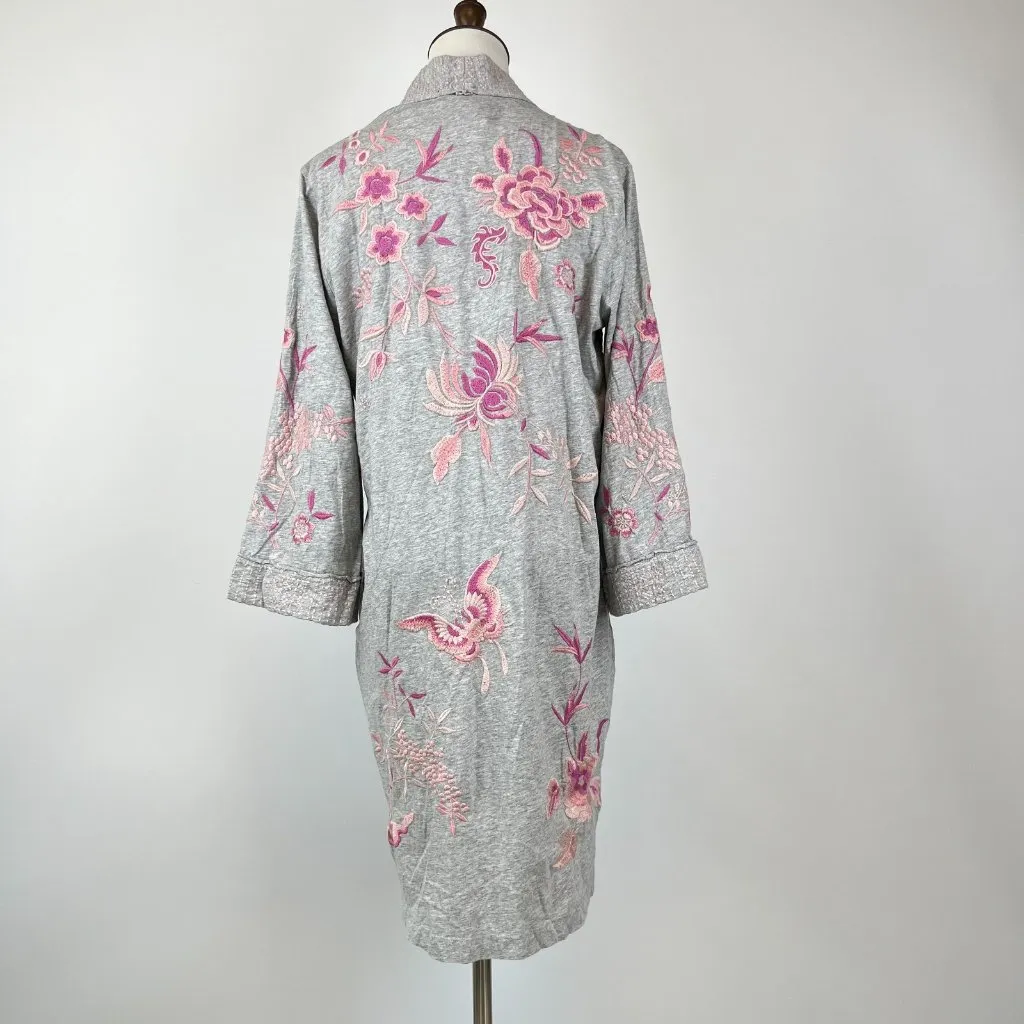 NWOT Johnny Was Embroidered Floral Cardigan Gray and Pink Sweater Open Front S - Image 5