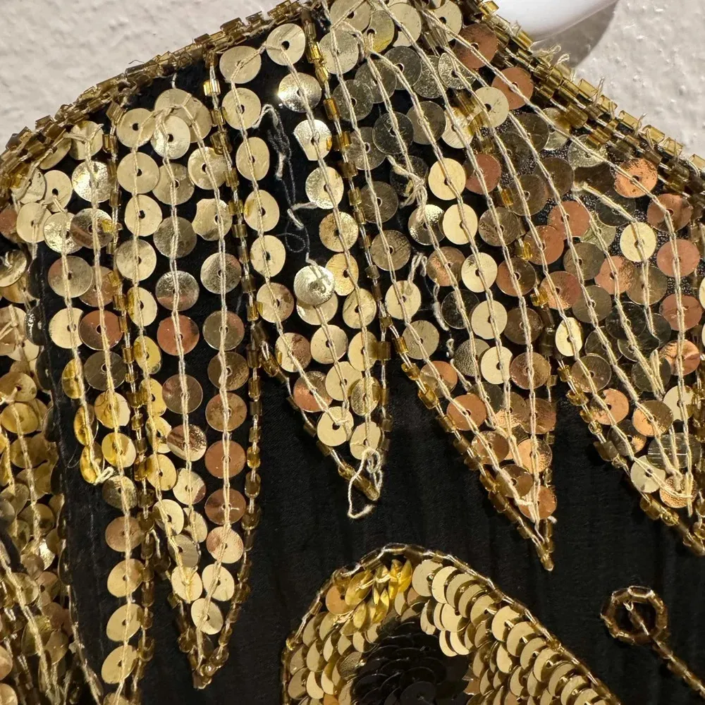 Vintage Women’s Exclusive Black and Gold Sequin Butterfly Top Size M‎ Size M - Image 3